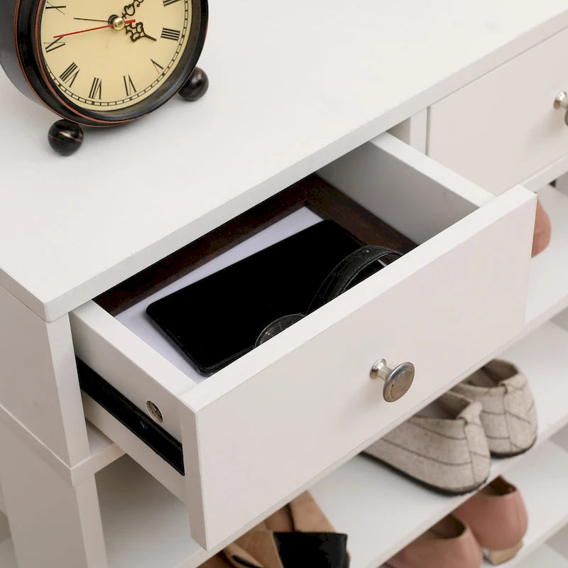 Modern Minimalist Wooden Shoe Rack with 2 Drawer, 4 Layer Shoe Cabinet for Entryway