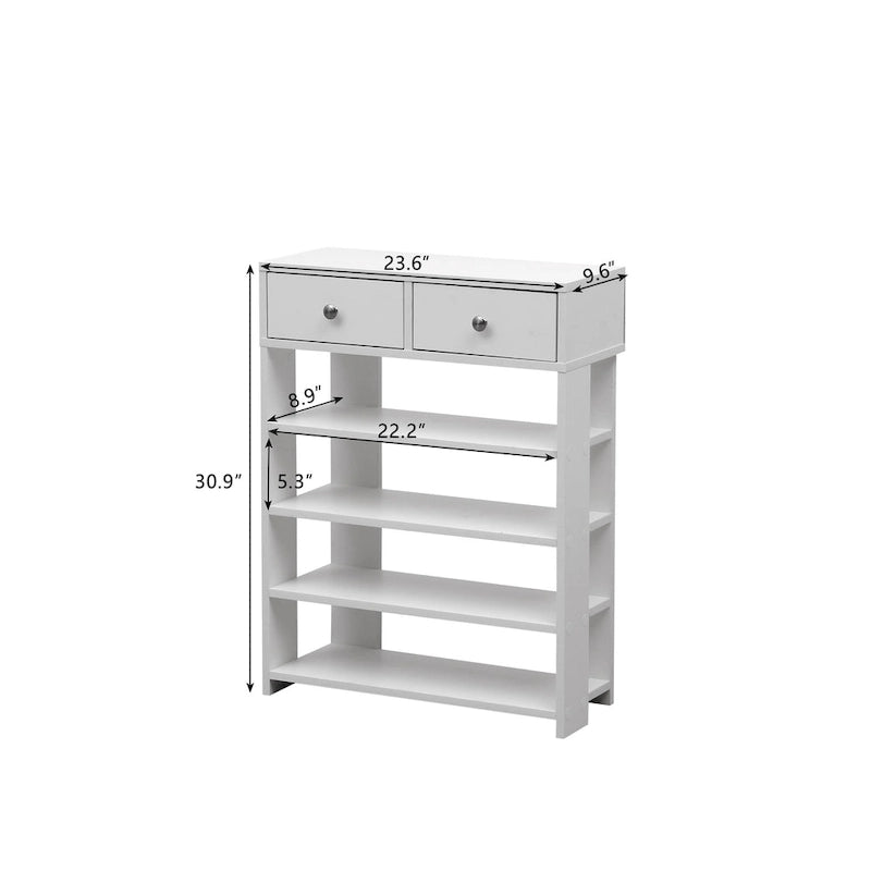 Modern Minimalist Wooden Shoe Rack with 2 Drawer, 4 Layer Shoe Cabinet for Entryway