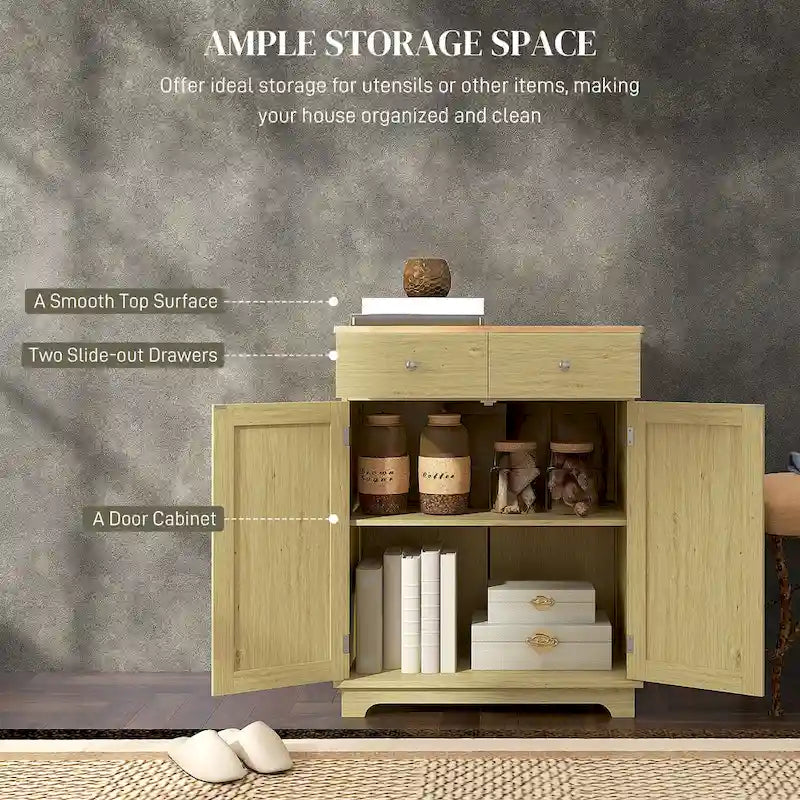 Kitchen Storage Coffee Bar Cabinet with 2 Drawers, 2 Doors and Adjustable Shelf