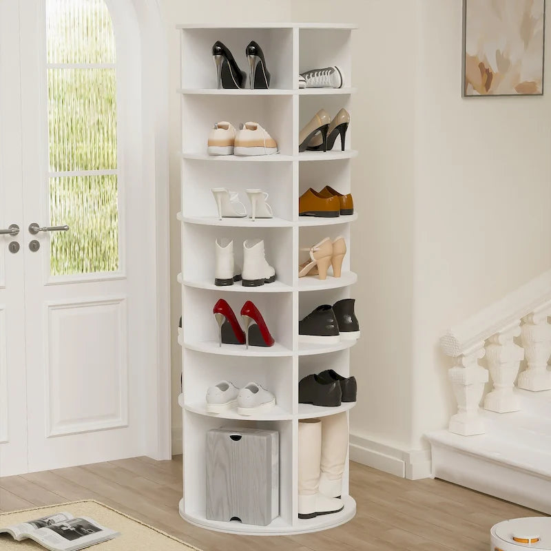 7-Tier 360-Degree Rotating Shoe Rack Tower for 28 Pairs with High Bottom Design