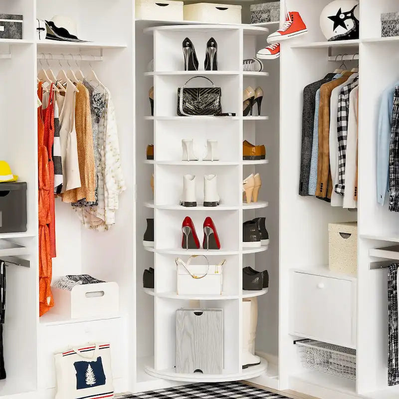 7-Tier 360-Degree Rotating Shoe Rack Tower for 28 Pairs with High Bottom Design