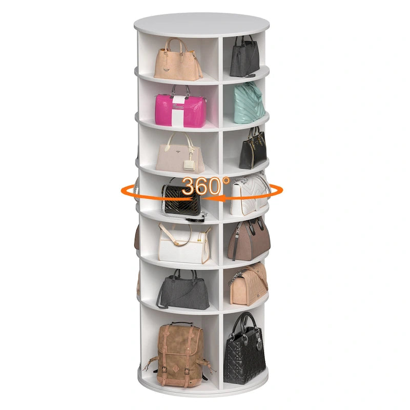 7-Tier 360-Degree Rotating Shoe Rack Tower for 28 Pairs with High Bottom Design
