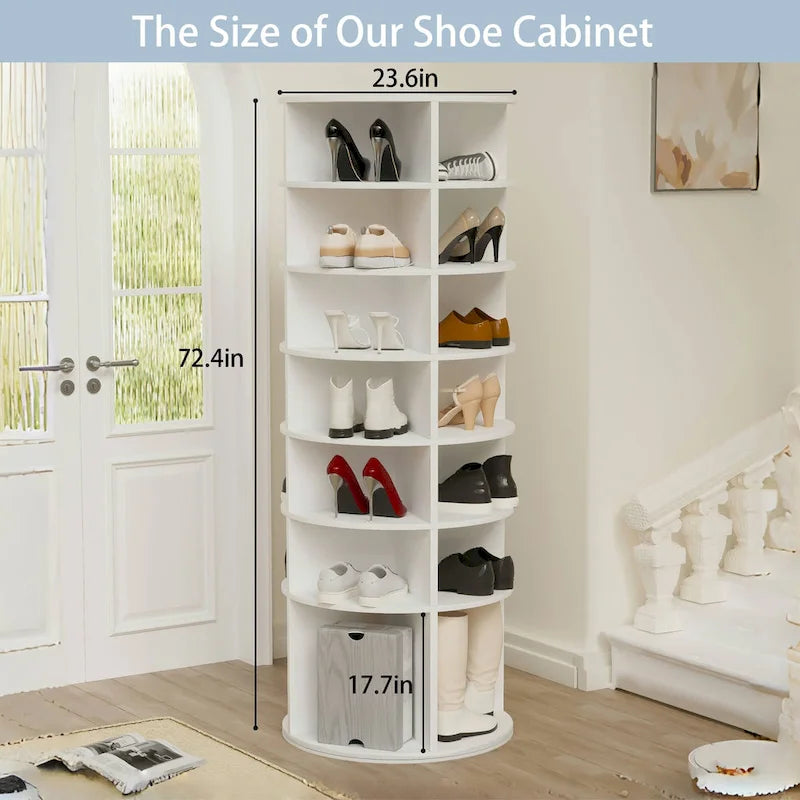 7-Tier 360-Degree Rotating Shoe Rack Tower for 28 Pairs with High Bottom Design