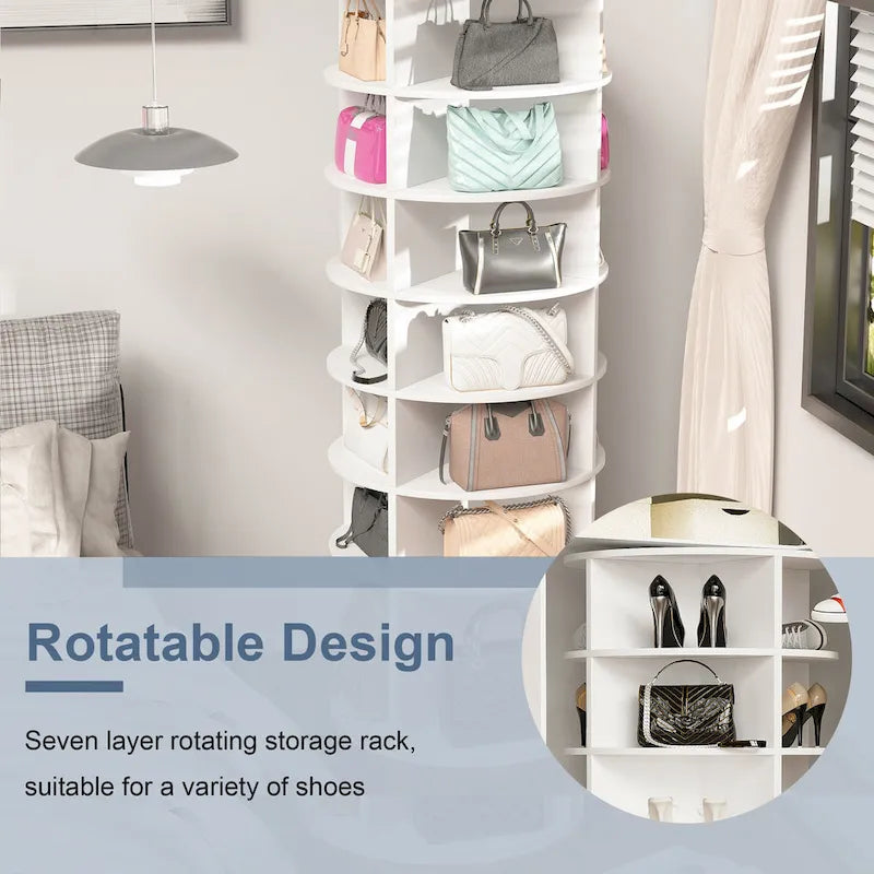 7-Tier 360-Degree Rotating Shoe Rack Tower for 28 Pairs with High Bottom Design