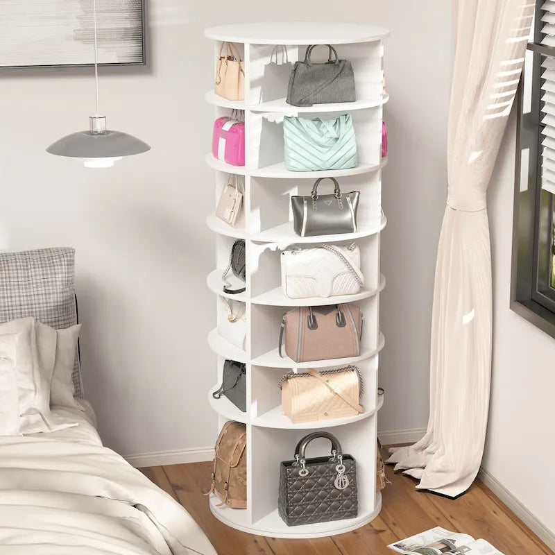 7-Tier 360-Degree Rotating Shoe Rack Tower for 28 Pairs with High Bottom Design