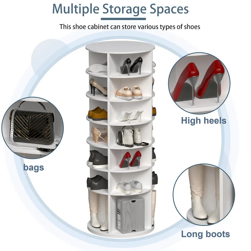 7-Tier 360-Degree Rotating Shoe Rack Tower for 28 Pairs with High Bottom Design