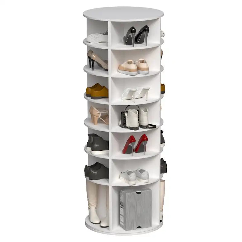 7-Tier 360-Degree Rotating Shoe Rack Tower for 28 Pairs with High Bottom Design