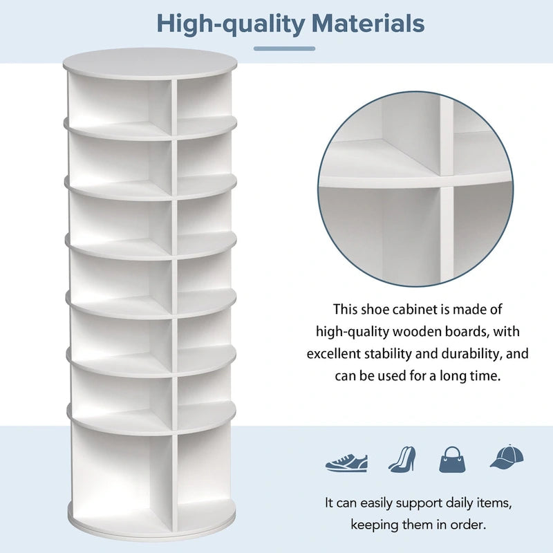 7-Tier 360-Degree Rotating Shoe Rack Tower for 28 Pairs with High Bottom Design