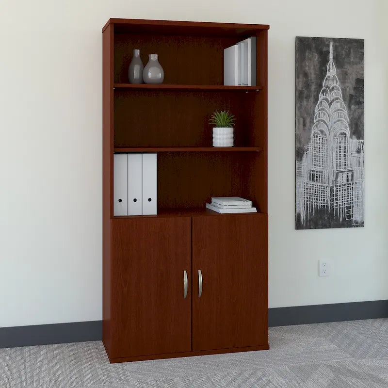 36-Inch 5-Shelf Bookcase with Doors for Home or Office
