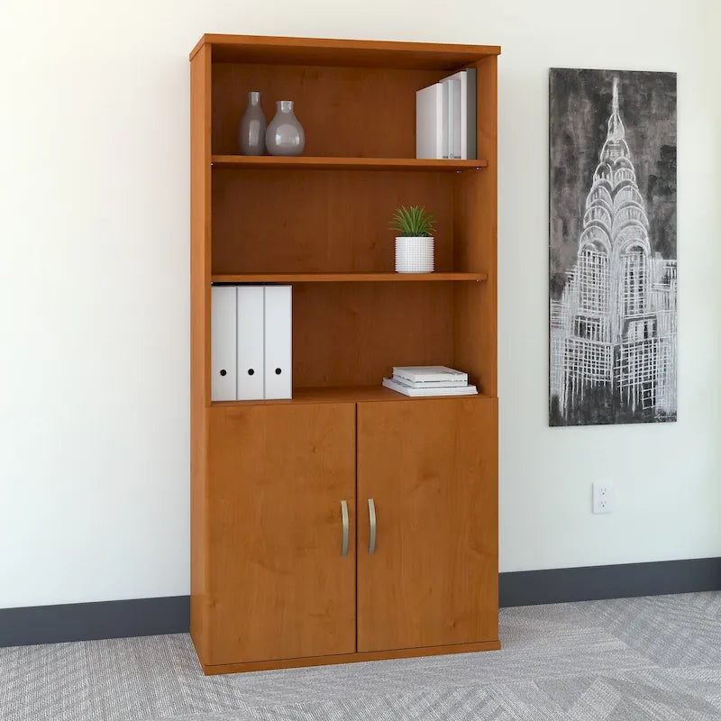 36-Inch 5-Shelf Bookcase with Doors for Home or Office