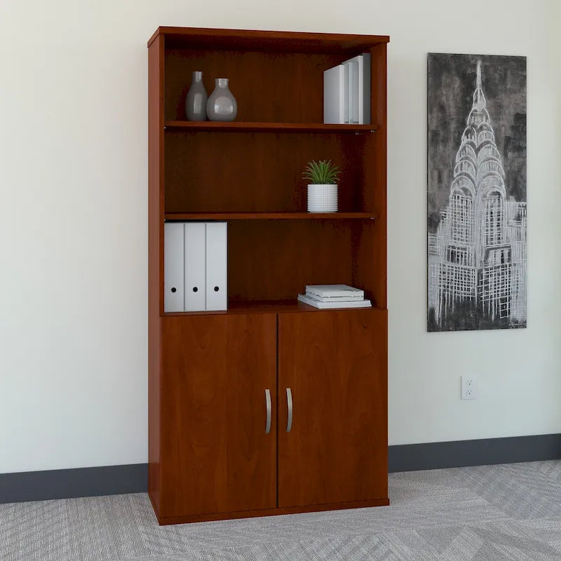 36-Inch 5-Shelf Bookcase with Doors for Home or Office