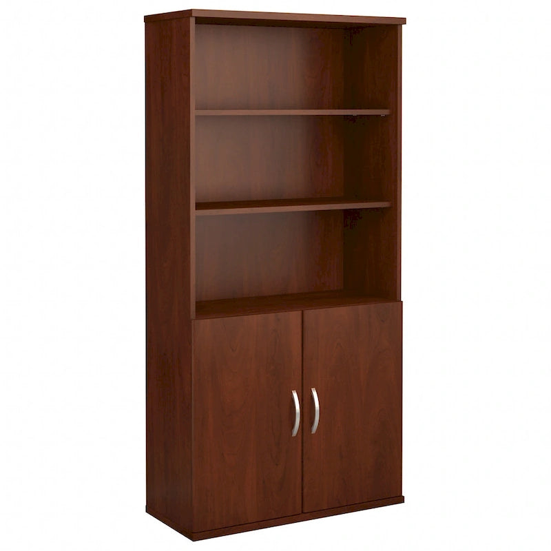 36-Inch 5-Shelf Bookcase with Doors for Home or Office