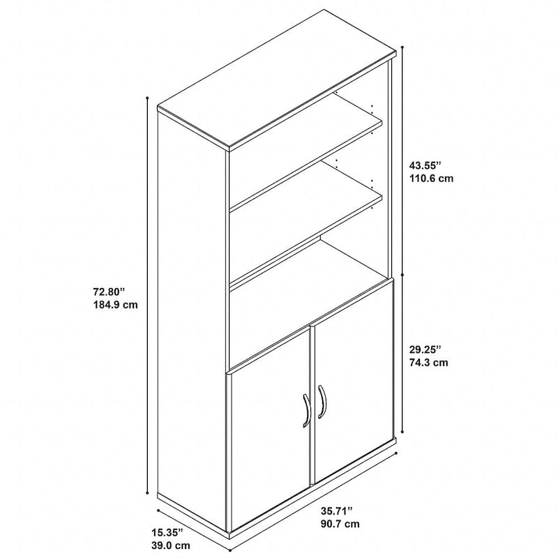 36-Inch 5-Shelf Bookcase with Doors for Home or Office