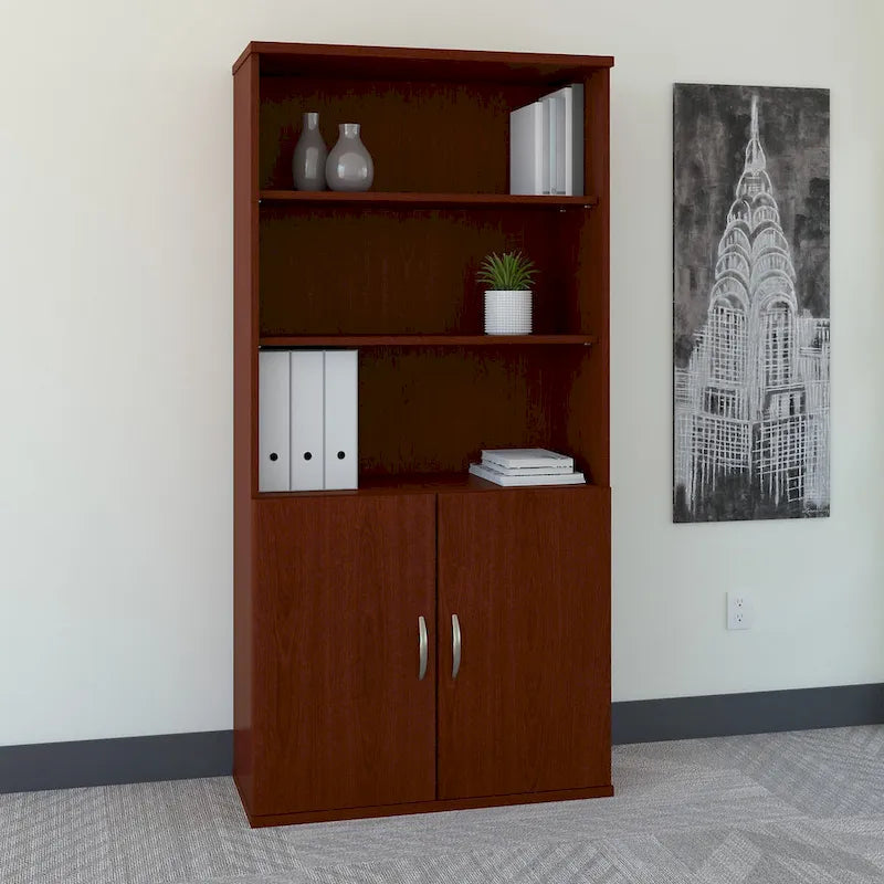 36-Inch 5-Shelf Bookcase with Doors for Home or Office