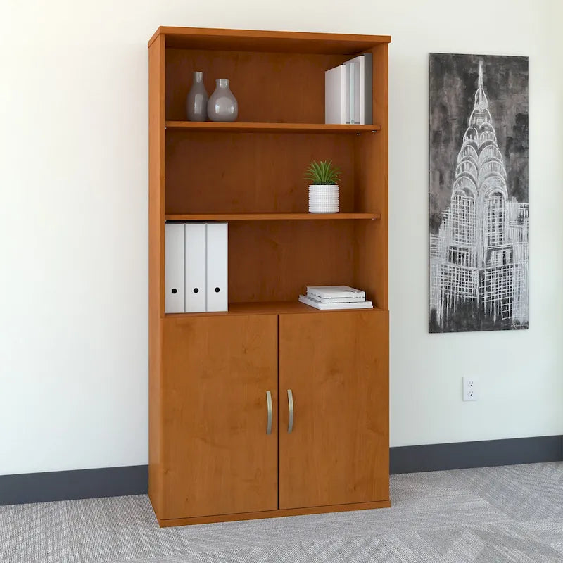 36-Inch 5-Shelf Bookcase with Doors for Home or Office