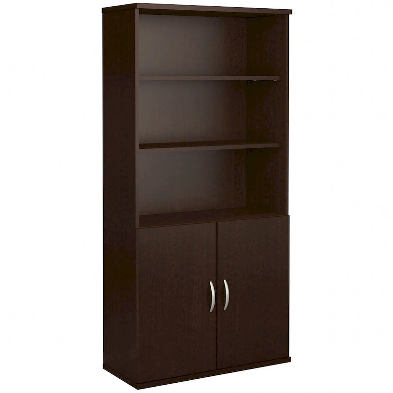 36-Inch 5-Shelf Bookcase with Doors for Home or Office