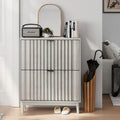 Shoe Cabinet with 2 Flip Drawers, Fluted Shoe Storage Cabinet for Entryway, Free Standing Shoe Storage Organizer with Wave Doors