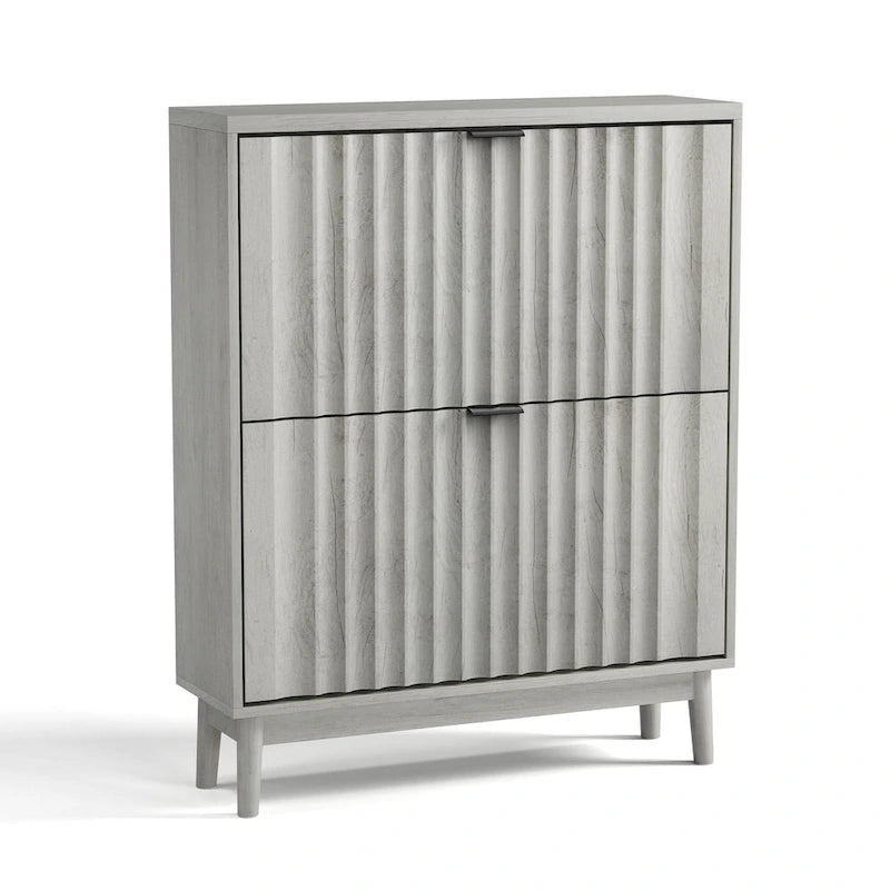 Shoe Cabinet with 2 Flip Drawers, Fluted Shoe Storage Cabinet for Entryway, Free Standing Shoe Storage Organizer with Wave Doors