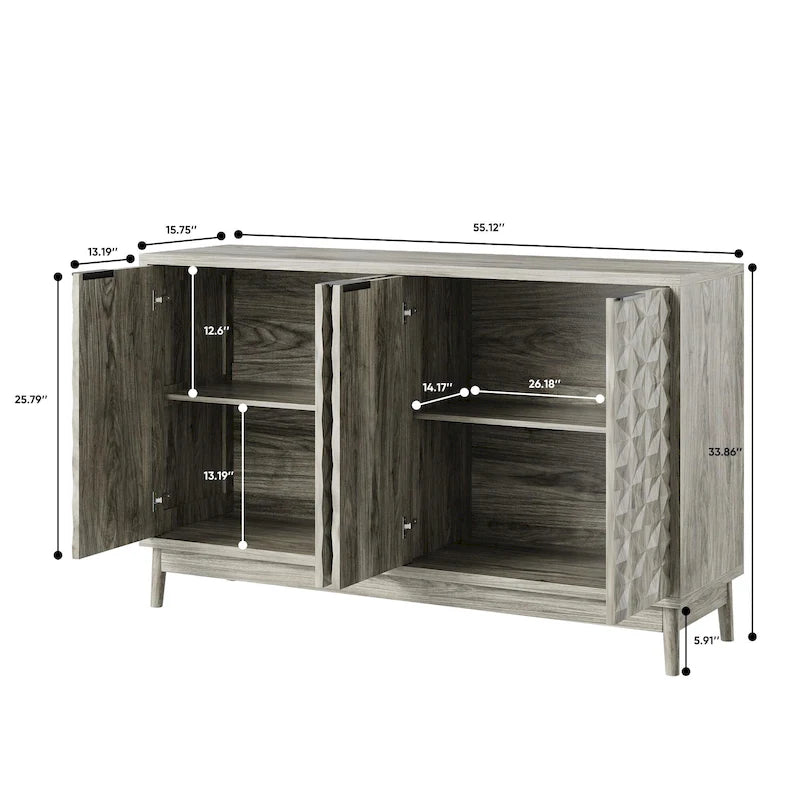 Modern Sideboard Buffet Cabinet with 4 Diamond Relief Doors