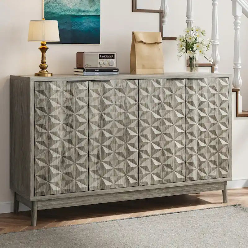 Modern Sideboard Buffet Cabinet with 4 Diamond Relief Doors