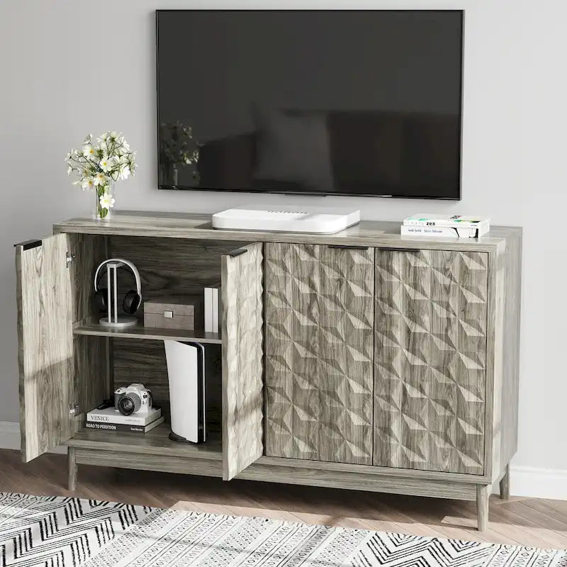 Modern Sideboard Buffet Cabinet with 4 Diamond Relief Doors