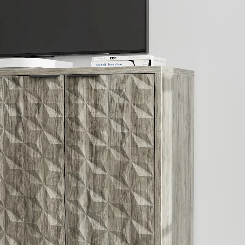 Modern Sideboard Buffet Cabinet with 4 Diamond Relief Doors
