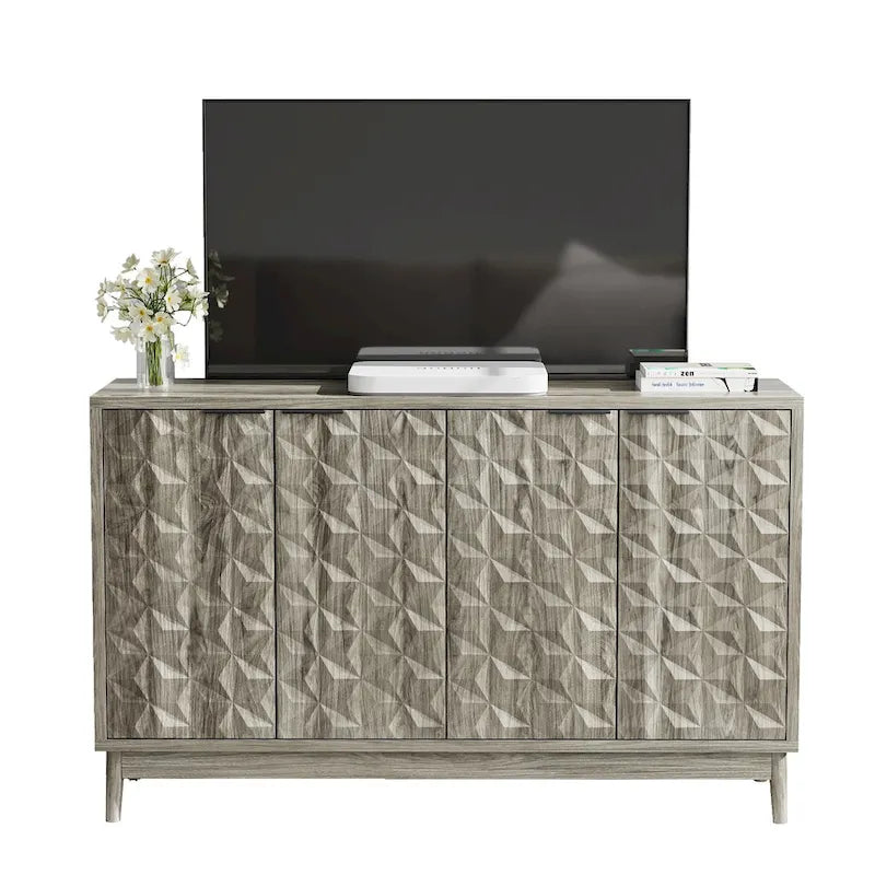 Modern Sideboard Buffet Cabinet with 4 Diamond Relief Doors