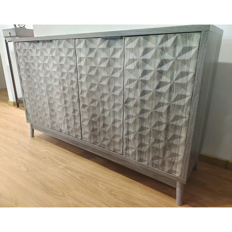 Modern Sideboard Buffet Cabinet with 4 Diamond Relief Doors