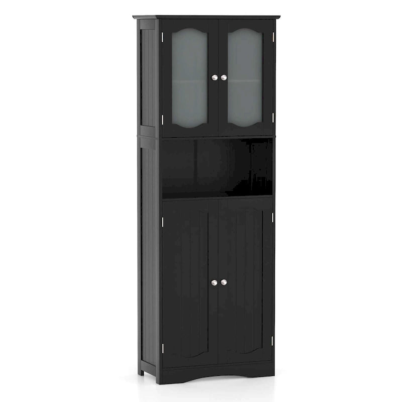 64.5-Inch Tall Bathroom Cabinet with Tempered Glass Doors and 2 Adjustable Shelves