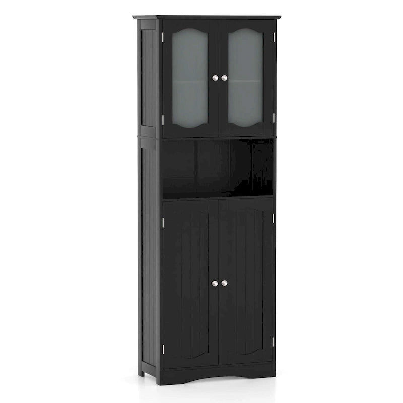 64.5-Inch Tall Bathroom Cabinet with Tempered Glass Doors and 2 Adjustable Shelves