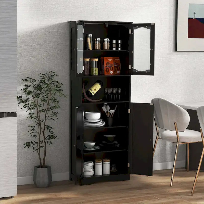 64.5-Inch Tall Bathroom Cabinet with Tempered Glass Doors and 2 Adjustable Shelves