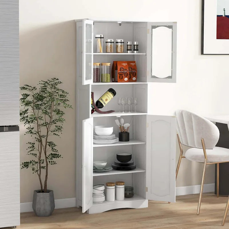 64.5-Inch Tall Bathroom Cabinet with Tempered Glass Doors and 2 Adjustable Shelves