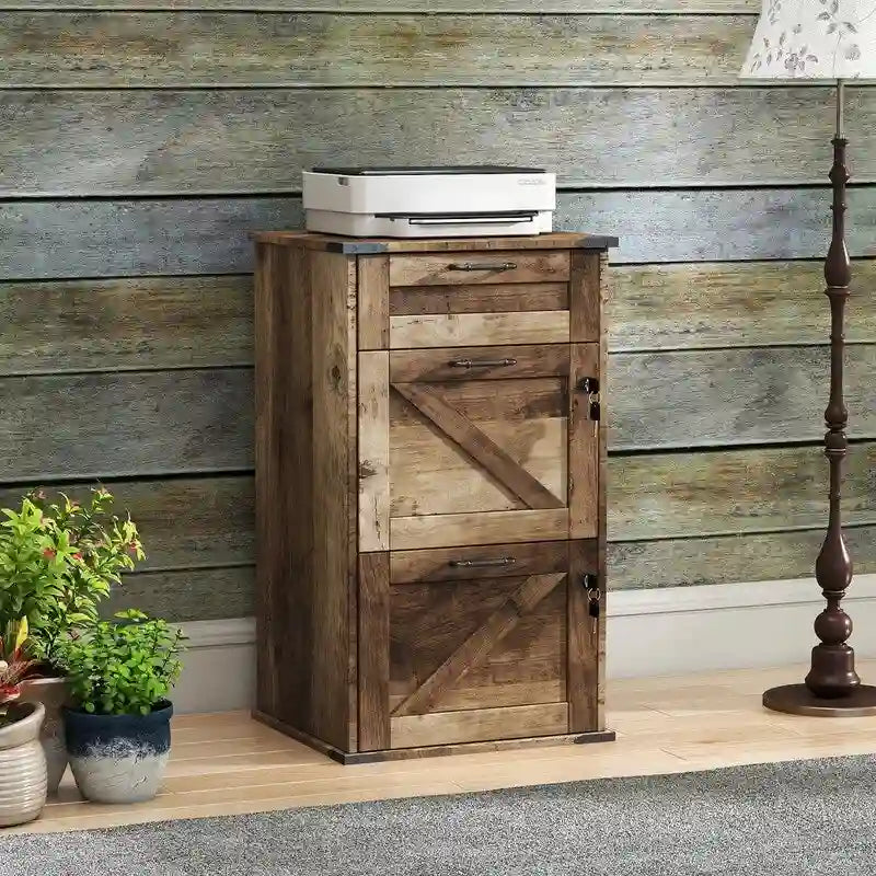 3-Drawer Wood Filing Cabinet with Lock, 30.71 Inches High for Home or Office