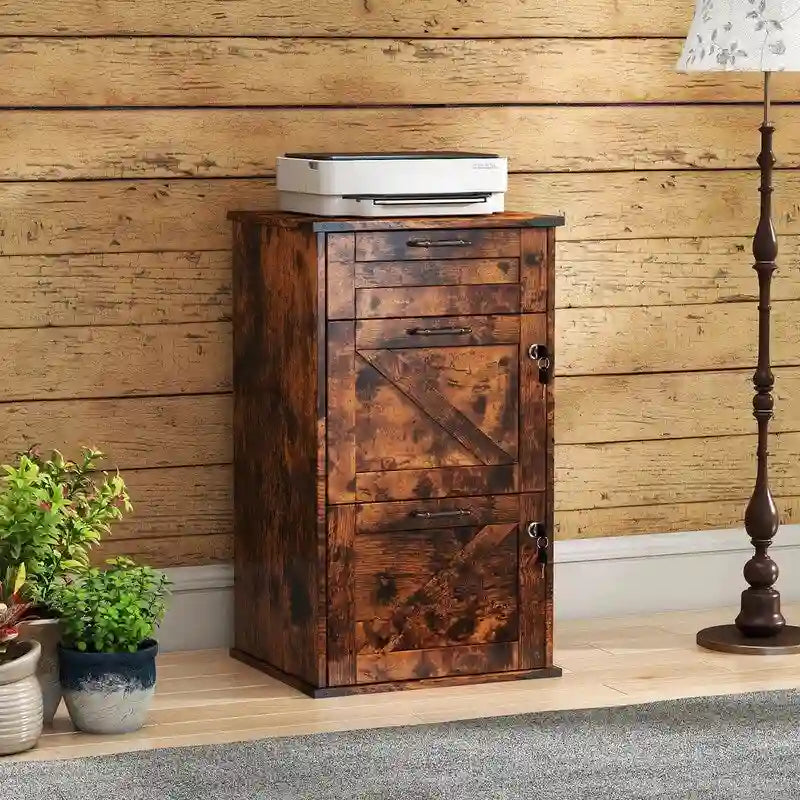 3-Drawer Wood Filing Cabinet with Lock, 30.71 Inches High for Home or Office