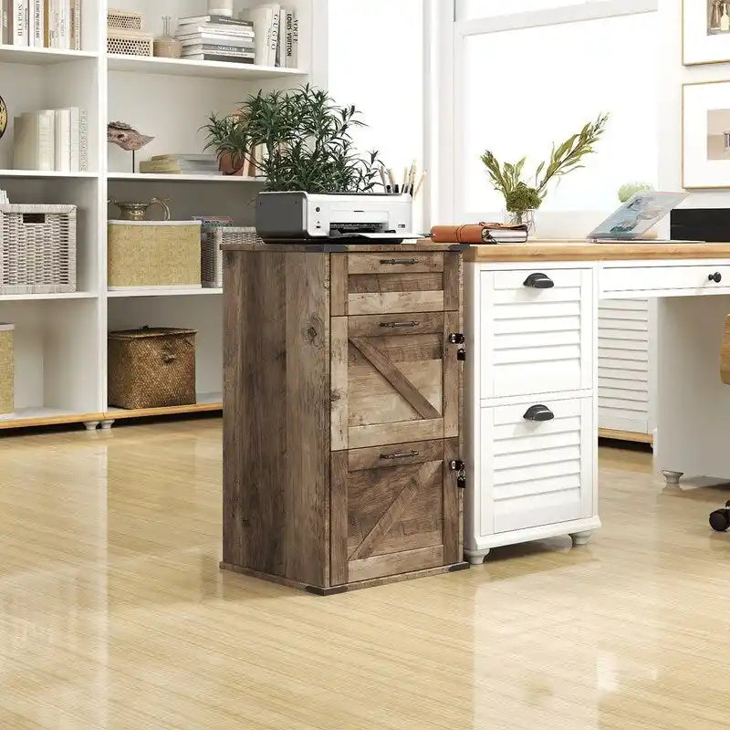 3-Drawer Wood Filing Cabinet with Lock, 30.71 Inches High for Home or Office
