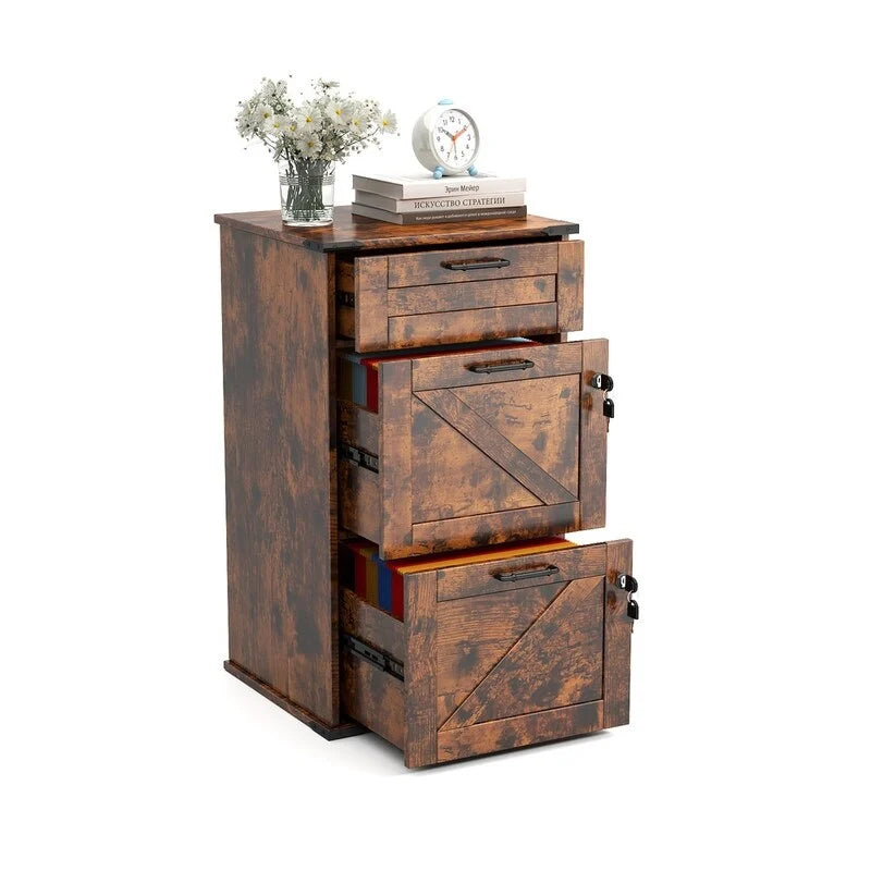 3-Drawer Wood Filing Cabinet with Lock, 30.71 Inches High for Home or Office