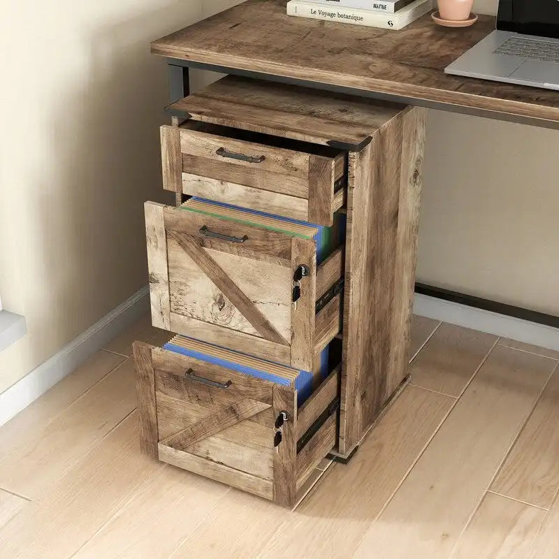 3-Drawer Wood Filing Cabinet with Lock, 30.71 Inches High for Home or Office