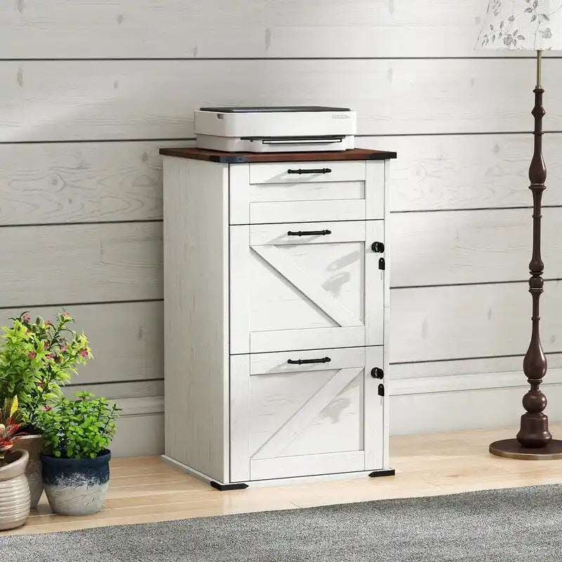 3-Drawer Wood Filing Cabinet with Lock, 30.71 Inches High for Home or Office