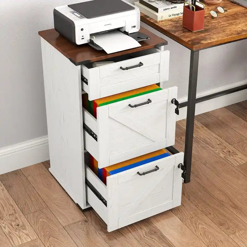 3-Drawer Wood Filing Cabinet with Lock, 30.71 Inches High for Home or Office