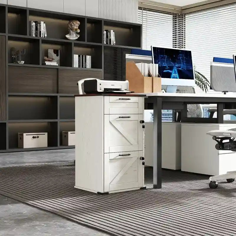 3-Drawer Wood Filing Cabinet with Lock, 30.71 Inches High for Home or Office