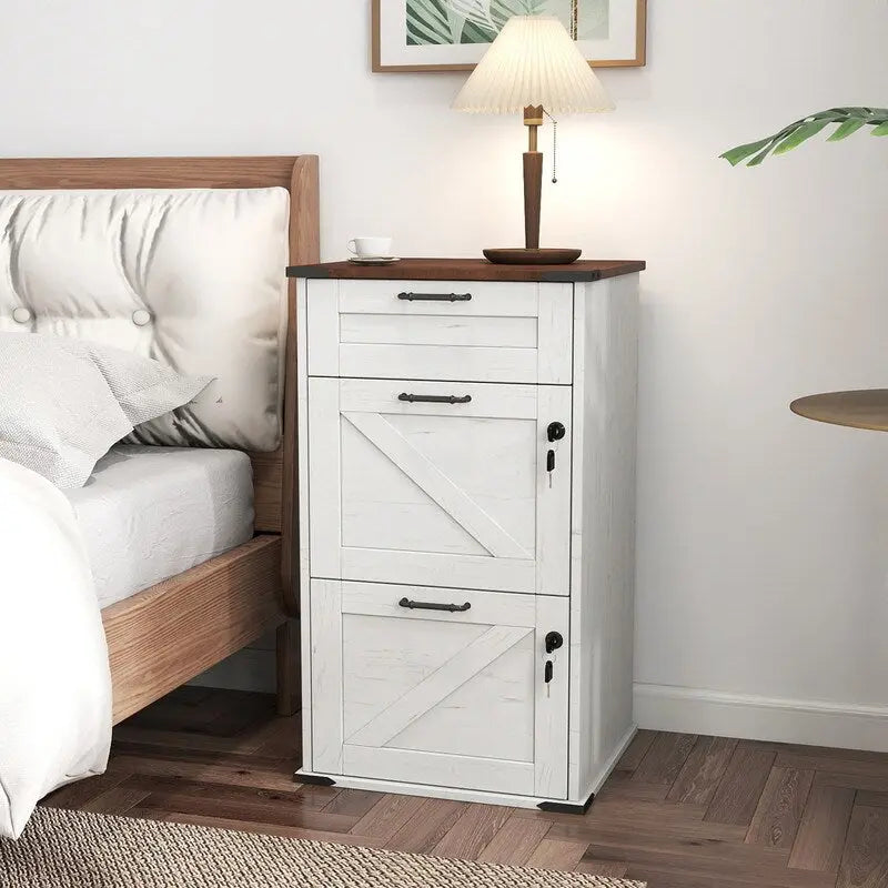 3-Drawer Wood Filing Cabinet with Lock, 30.71 Inches High for Home or Office