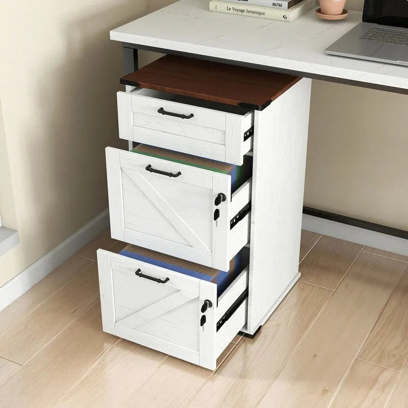 3-Drawer Wood Filing Cabinet with Lock, 30.71 Inches High for Home or Office