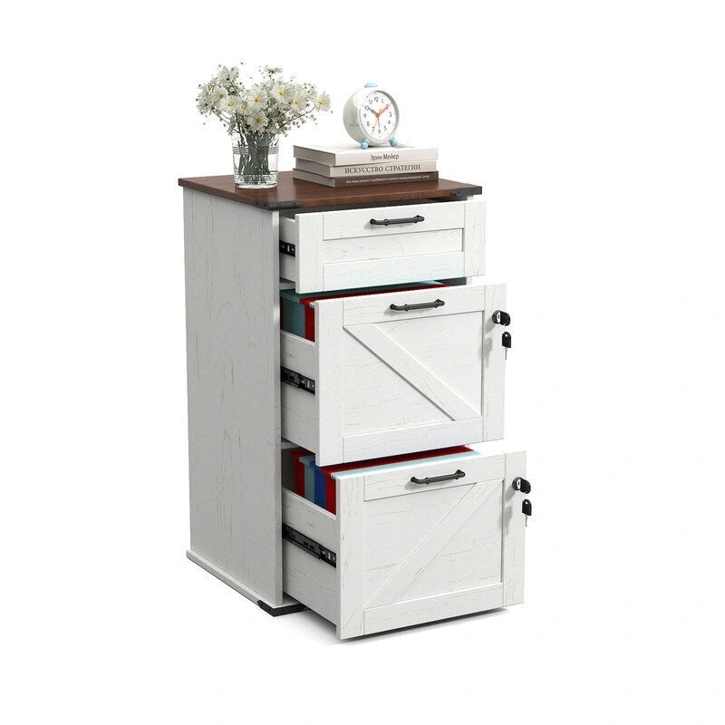 3-Drawer Wood Filing Cabinet with Lock, 30.71 Inches High for Home or Office