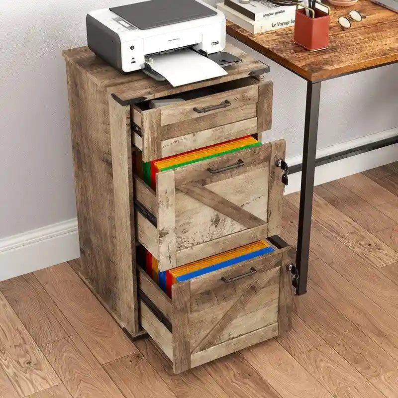 3-Drawer Wood Filing Cabinet with Lock, 30.71 Inches High for Home or Office