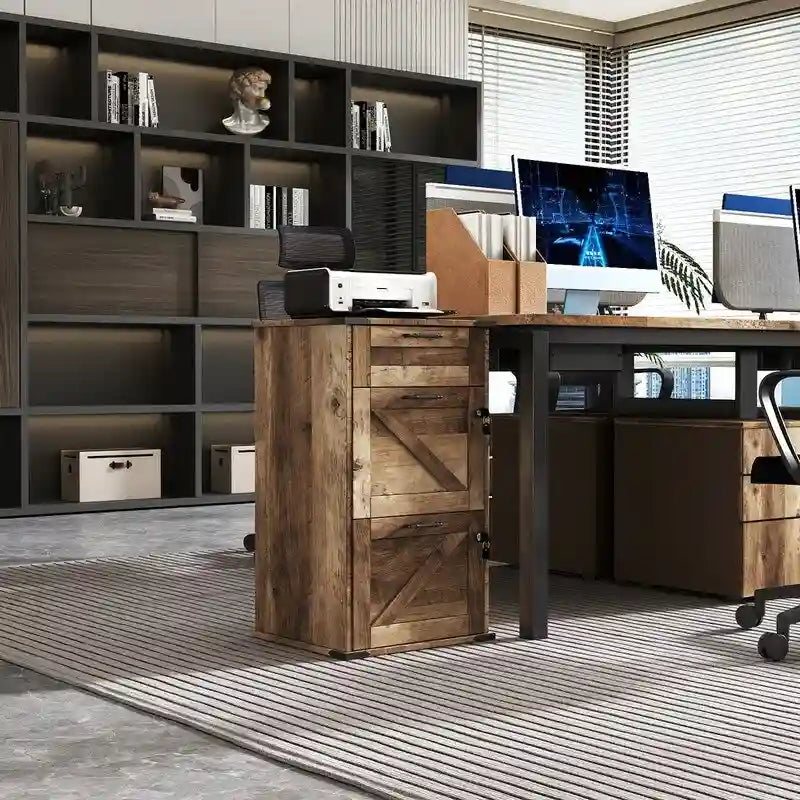 3-Drawer Wood Filing Cabinet with Lock, 30.71 Inches High for Home or Office