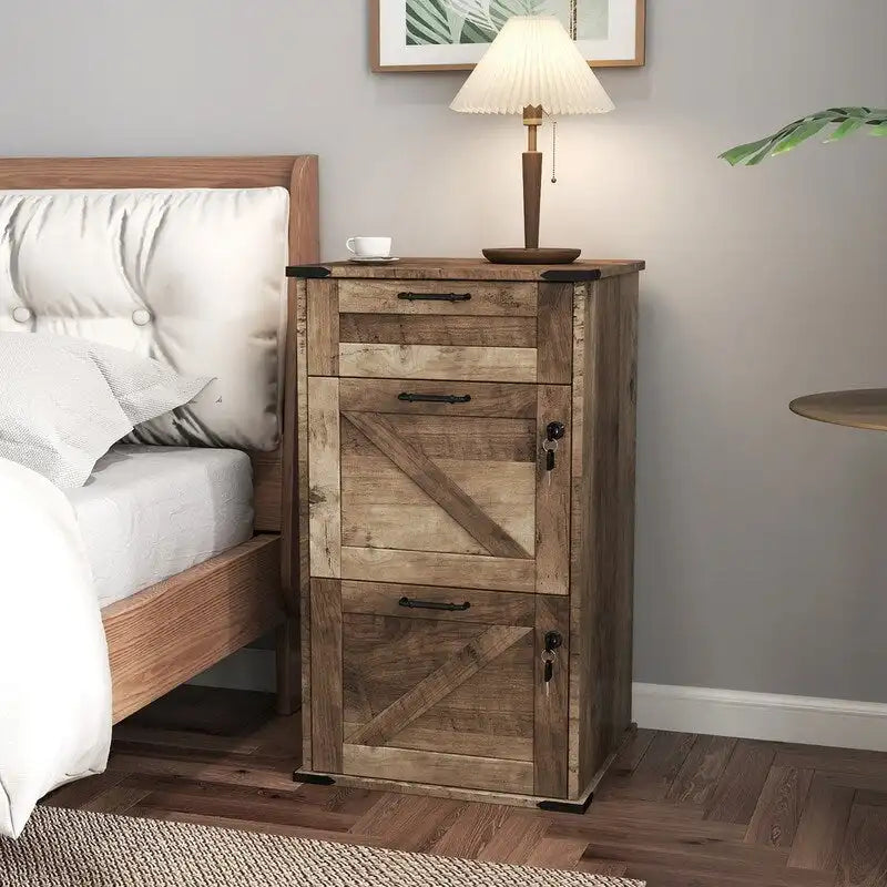 3-Drawer Wood Filing Cabinet with Lock, 30.71 Inches High for Home or Office
