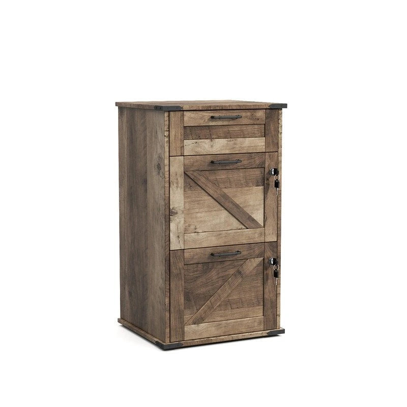 3-Drawer Wood Filing Cabinet with Lock, 30.71 Inches High for Home or Office