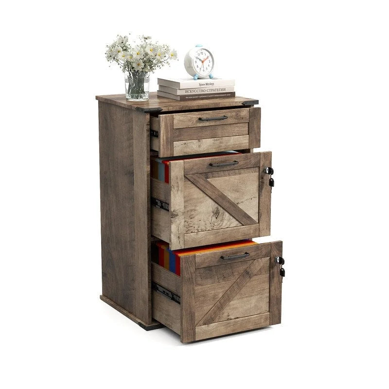 3-Drawer Wood Filing Cabinet with Lock, 30.71 Inches High for Home or Office