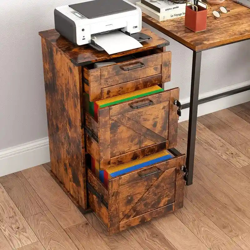 3-Drawer Wood Filing Cabinet with Lock, 30.71 Inches High for Home or Office