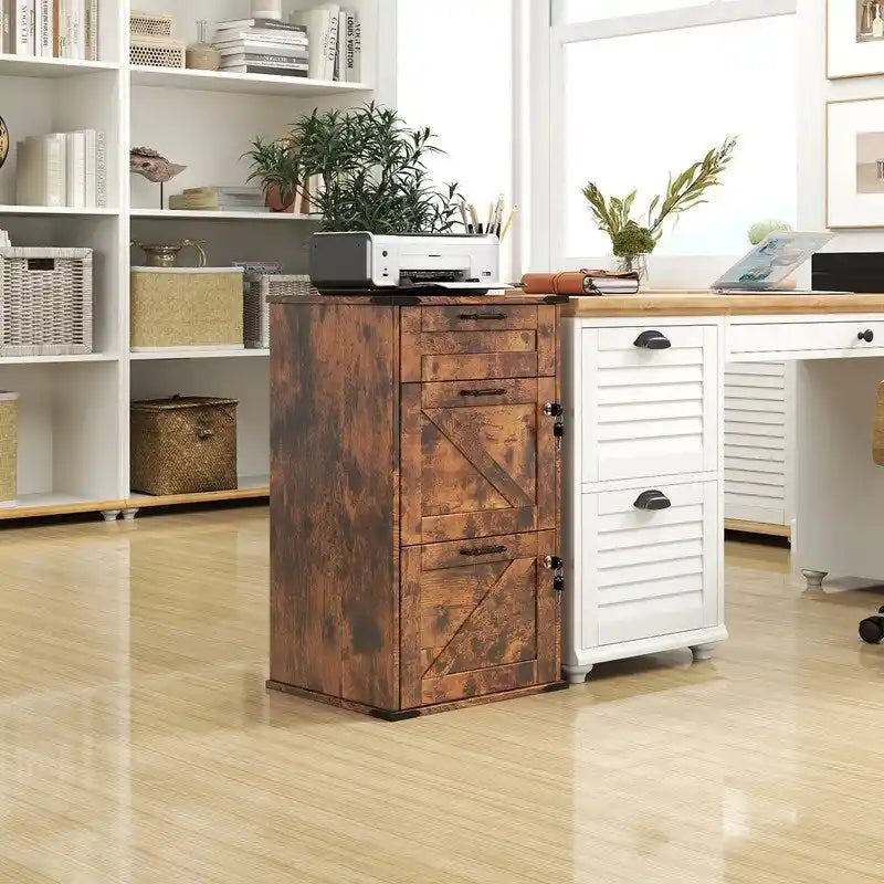 3-Drawer Wood Filing Cabinet with Lock, 30.71 Inches High for Home or Office